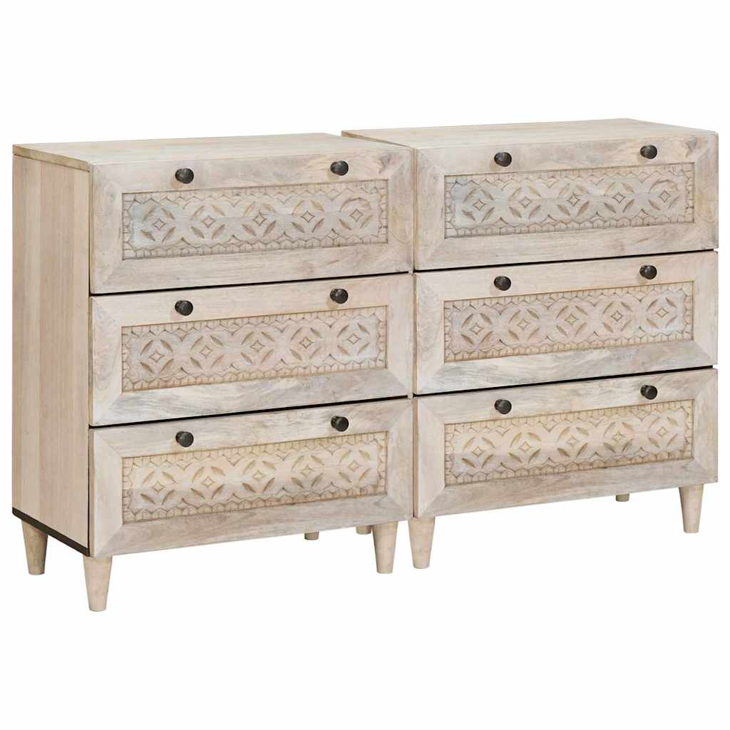 Πλαϊνό γραφείο 2 pcs Λευκό 120 x 33,5 x 75 εκ Μασίφ ξύλο μάνγκο - Pakobazaar