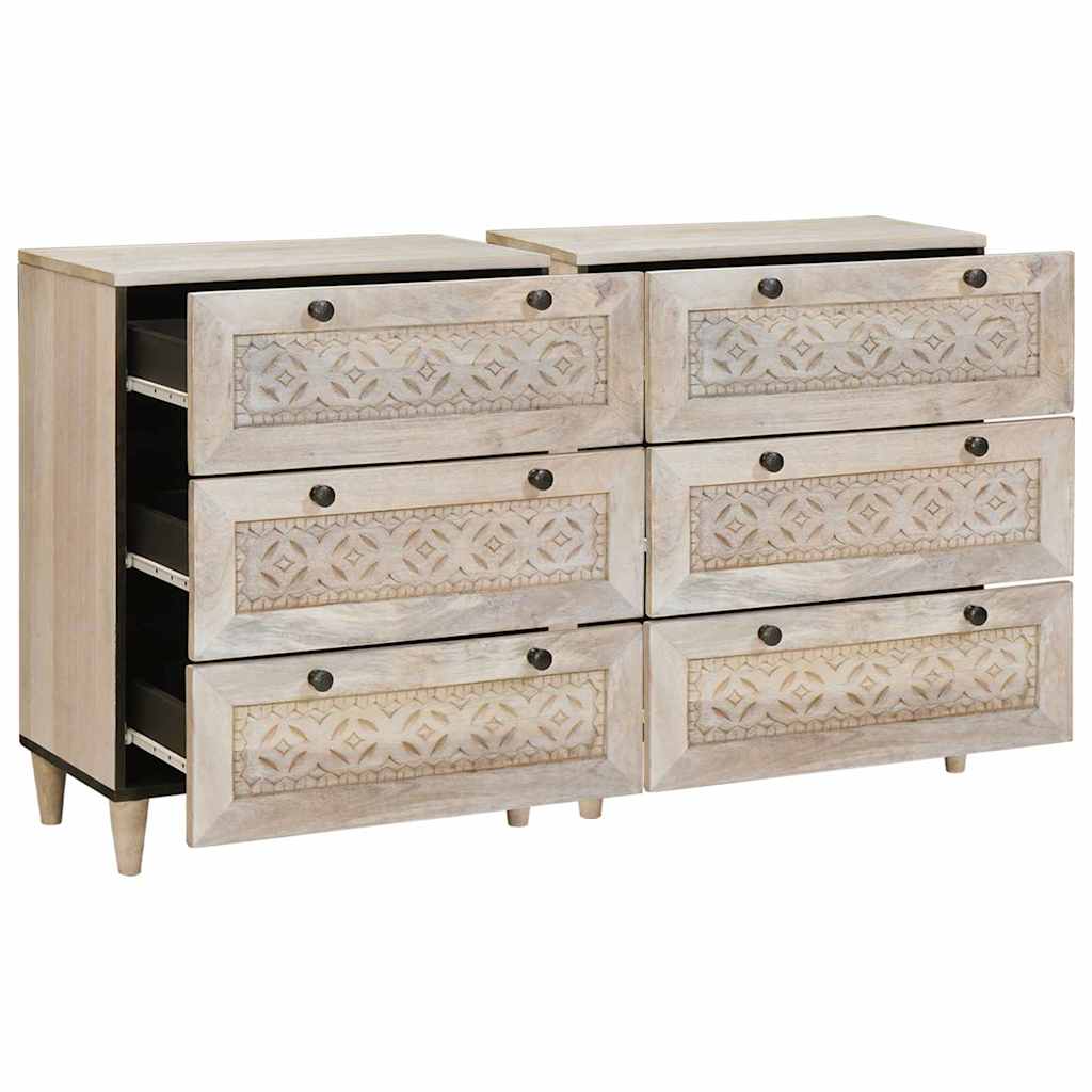 Πλαϊνό γραφείο 2 pcs Λευκό 120 x 33,5 x 75 εκ Μασίφ ξύλο μάνγκο - Pakobazaar