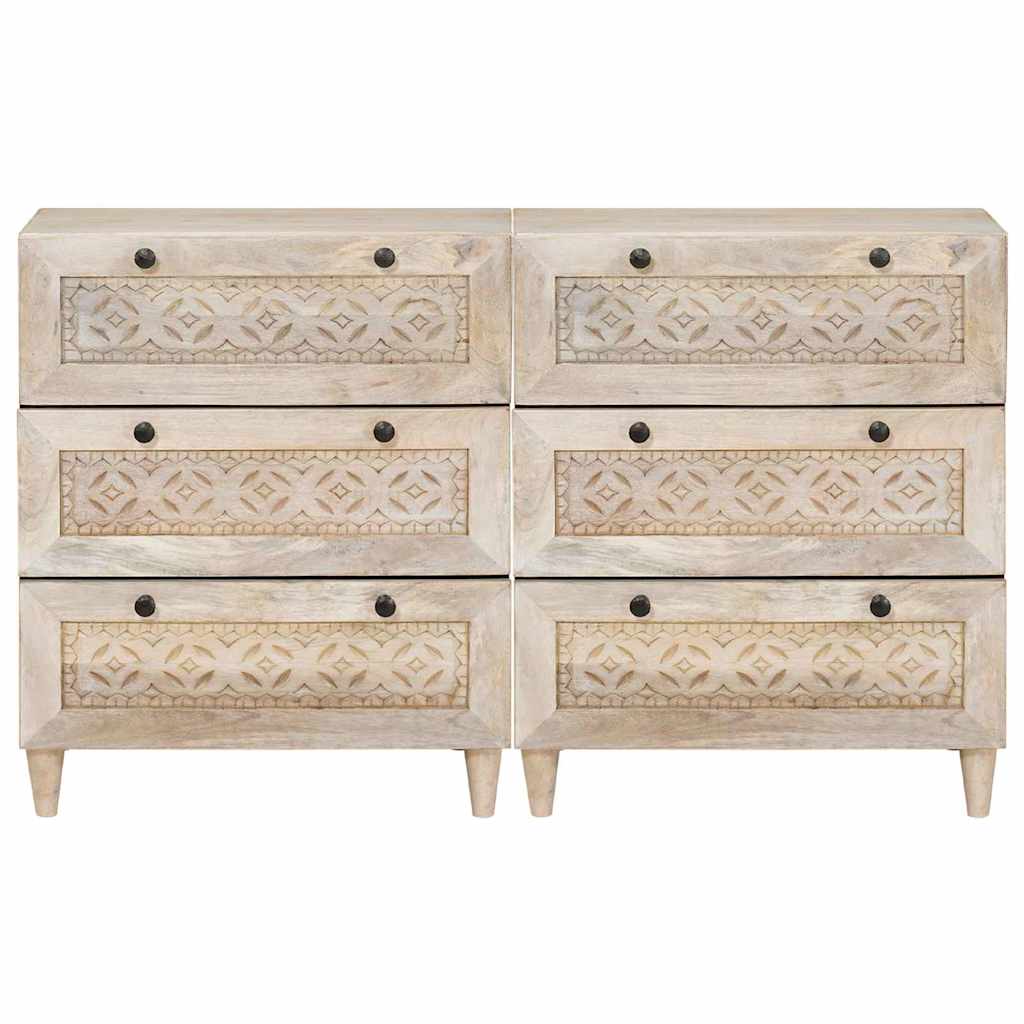 Πλαϊνό γραφείο 2 pcs Λευκό 120 x 33,5 x 75 εκ Μασίφ ξύλο μάνγκο - Pakobazaar