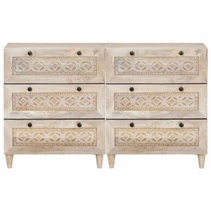 Πλαϊνό γραφείο 2 pcs Λευκό 120 x 33,5 x 75 εκ Μασίφ ξύλο μάνγκο - Pakobazaar