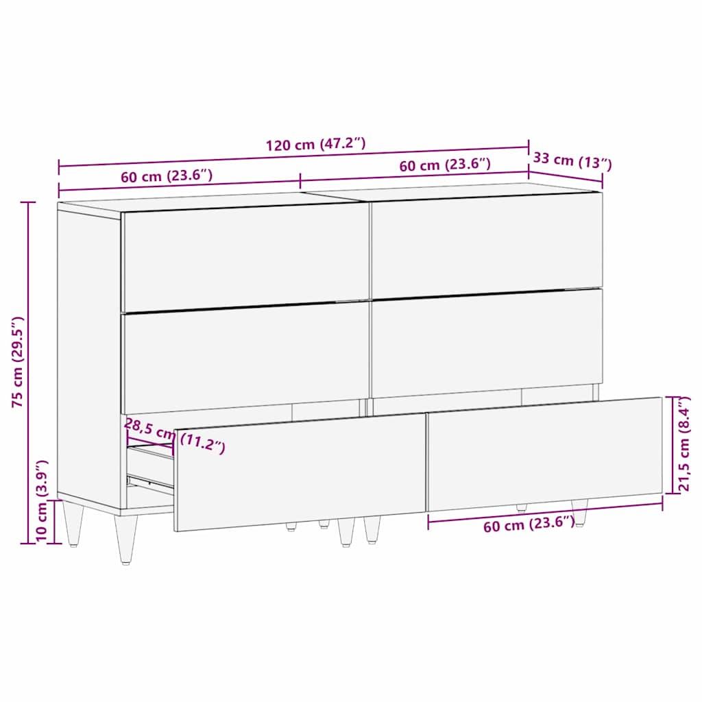 Πλαϊνό γραφείο 2 pcs Λευκό 120 x 33,5 x 75 εκ Μασίφ ξύλο μάνγκο - Pakobazaar