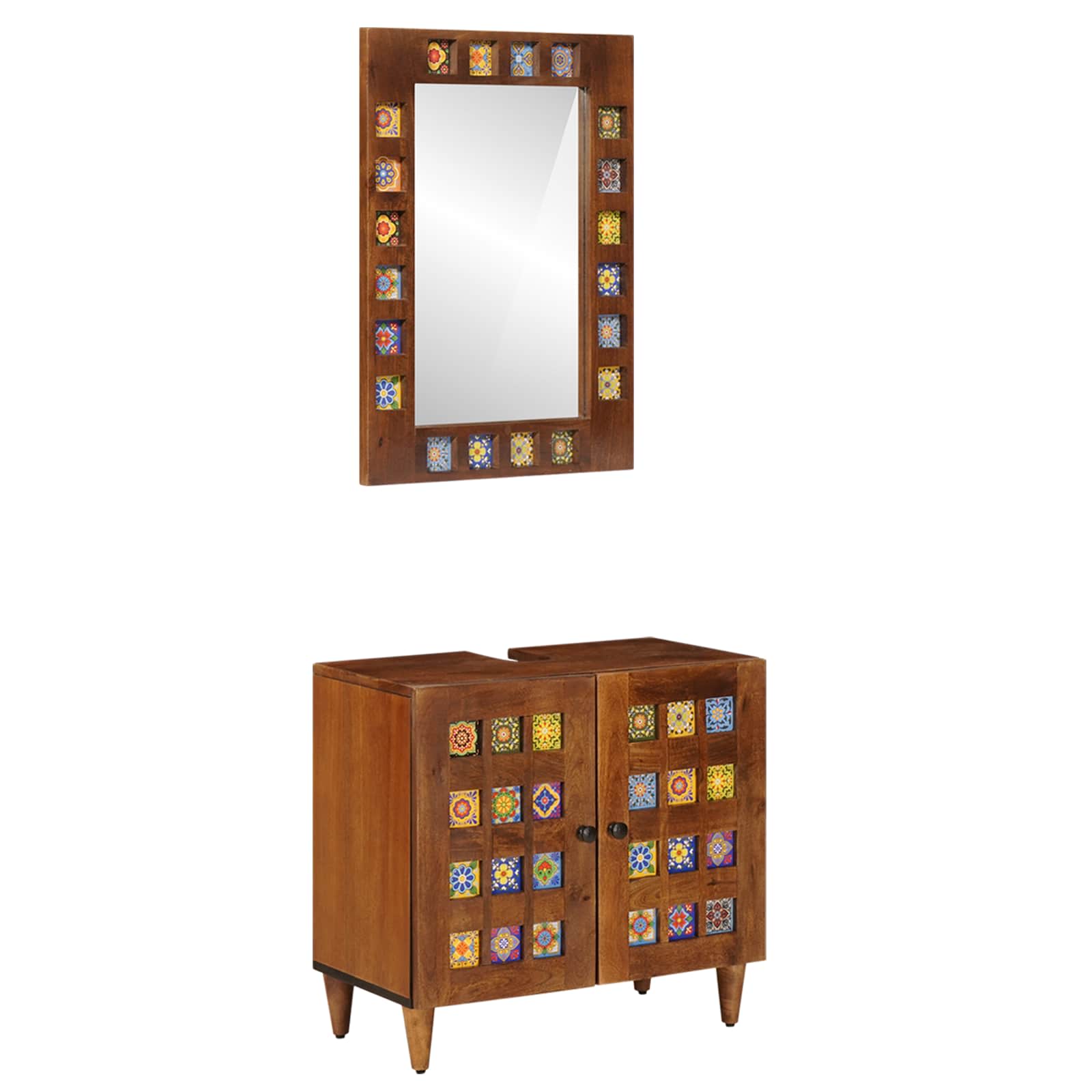 Σετ Επίπλων Μπάνιου Επιτοίχιο 2 pcs Καρυδιά Στερεό ξύλο μάνγκο - Pakobazaar