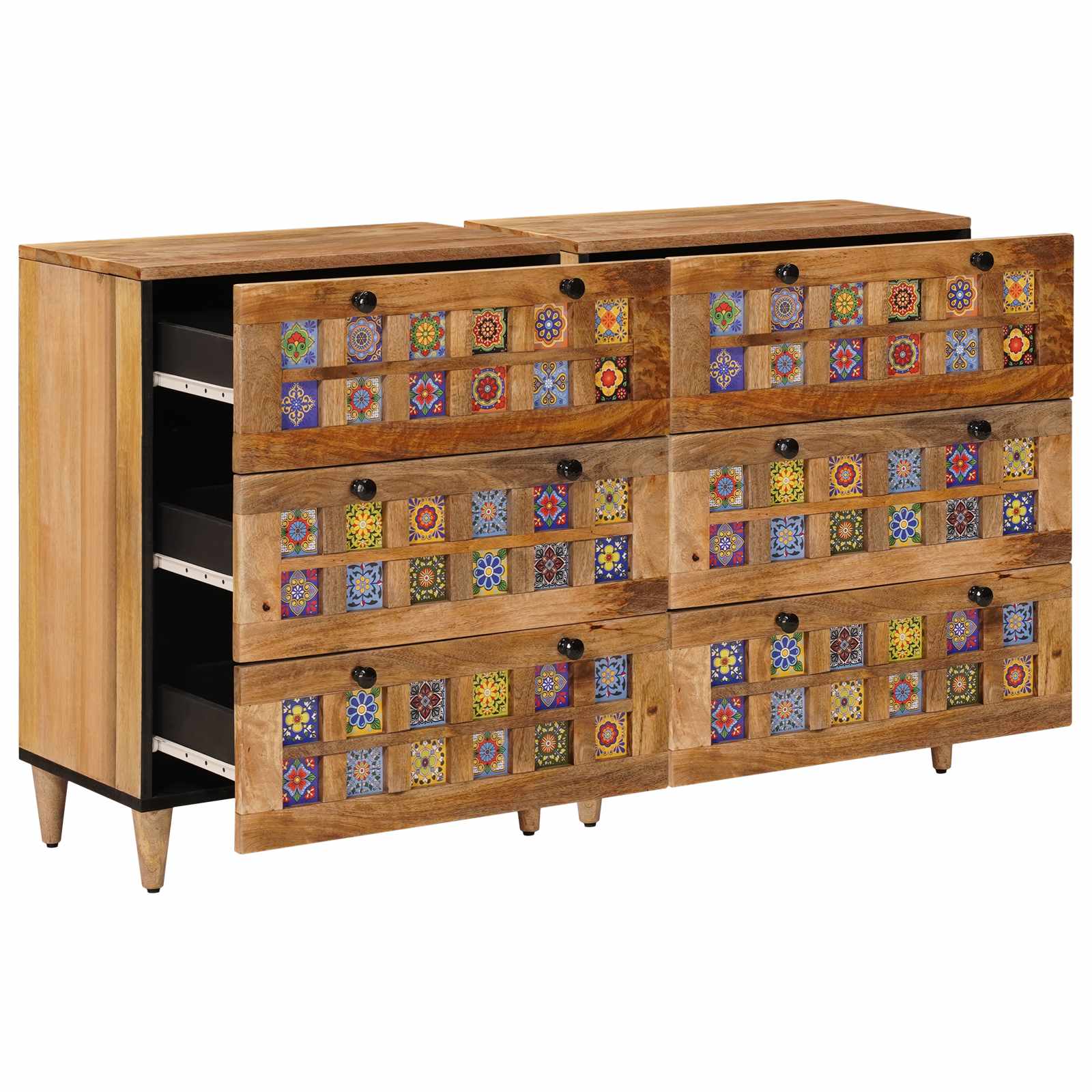 Πλαϊνό γραφείο 2 pcs Φυσικό 60 x 33 x 75 cm Στερεό ξύλο μάνγκο - Pakobazaar