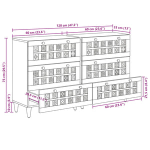 Πλαϊνό γραφείο 2 pcs Φυσικό 60 x 33 x 75 cm Στερεό ξύλο μάνγκο - Pakobazaar