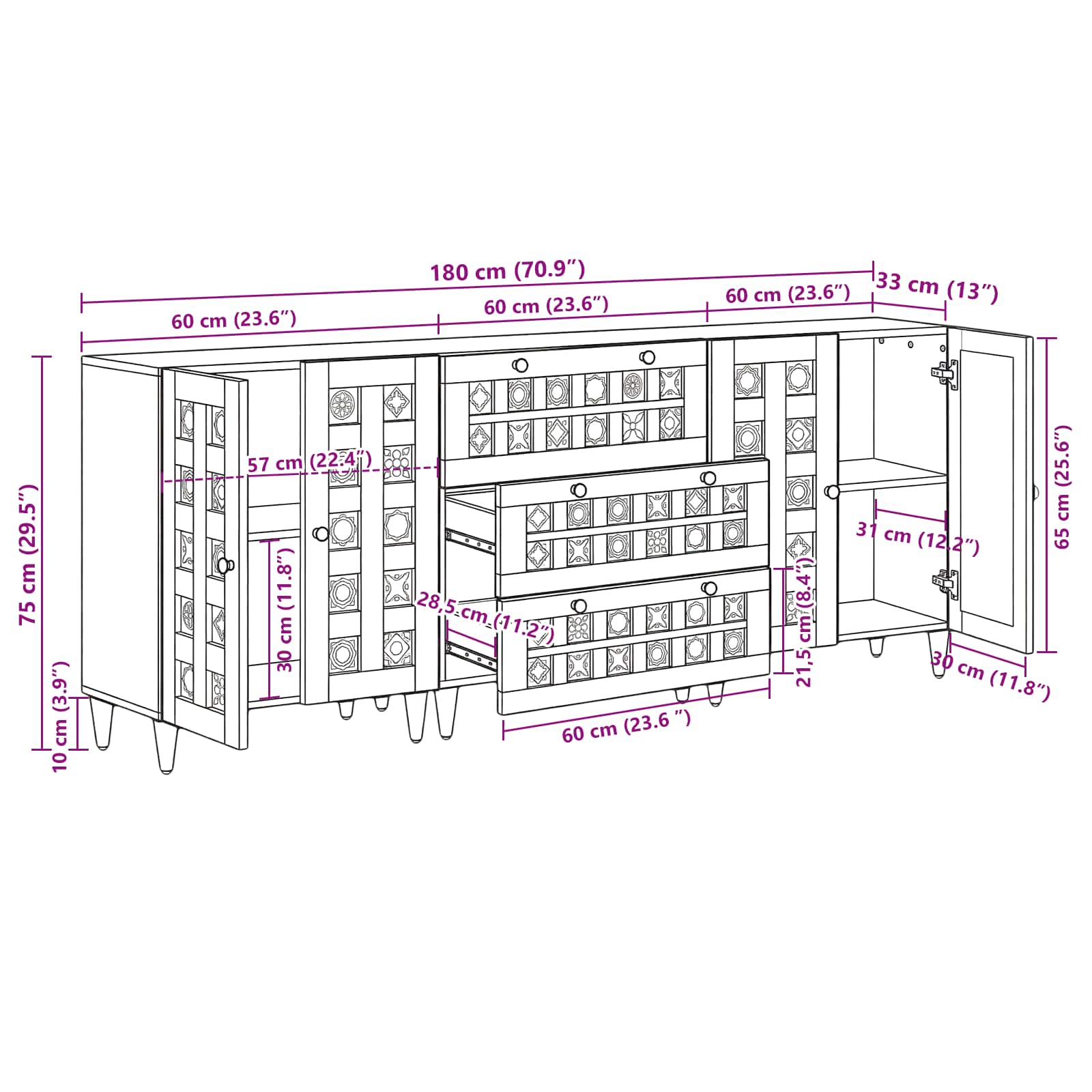 Πλαϊνό γραφείο 3 pcs Φυσικό 60 x 33,5 x 75 εκ. - Pakobazaar
