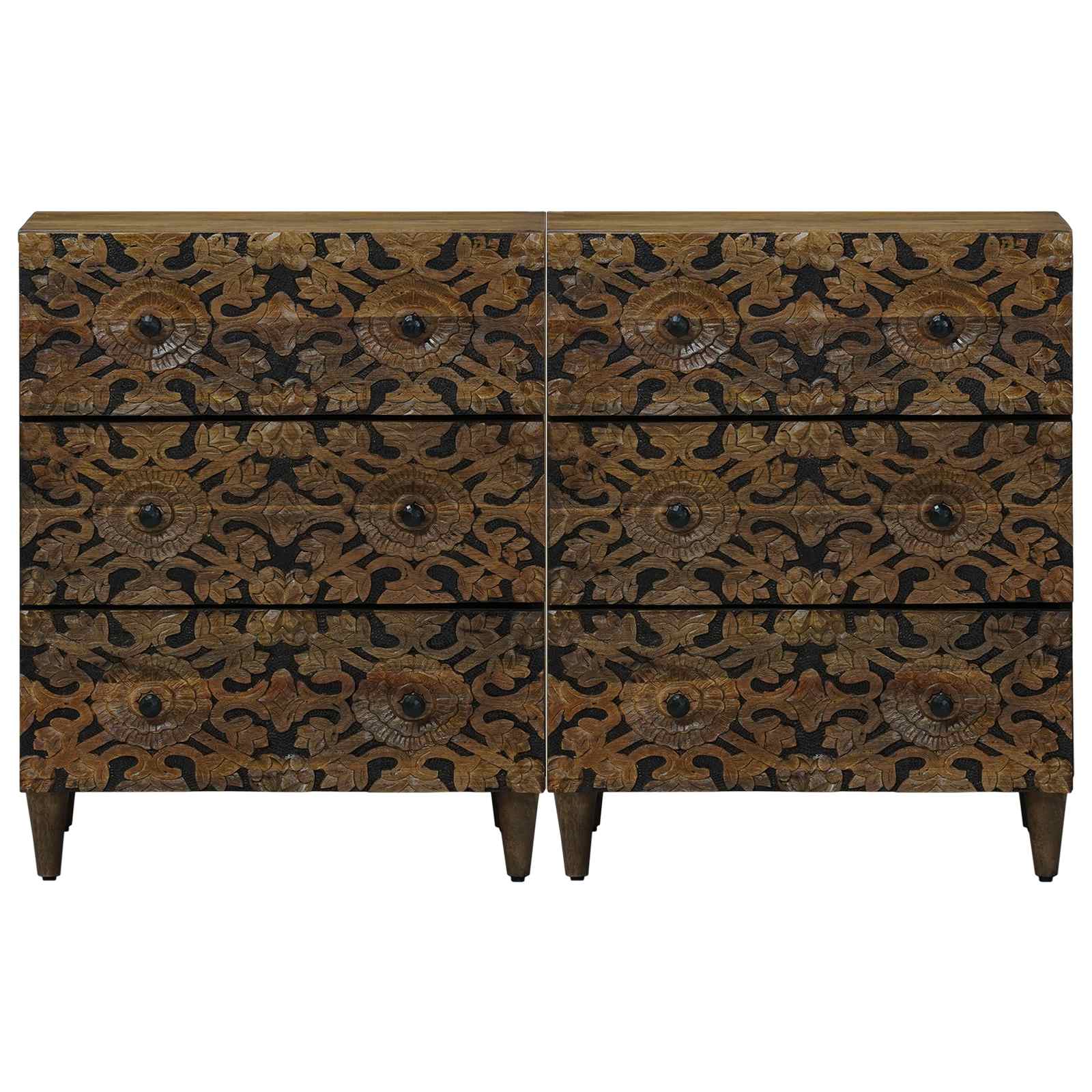 Πλαϊνό γραφείο 2 pcs Καφέ 60 x 33,5 x 75 εκ. Στερεό ξύλο μάνγκο - Pakobazaar