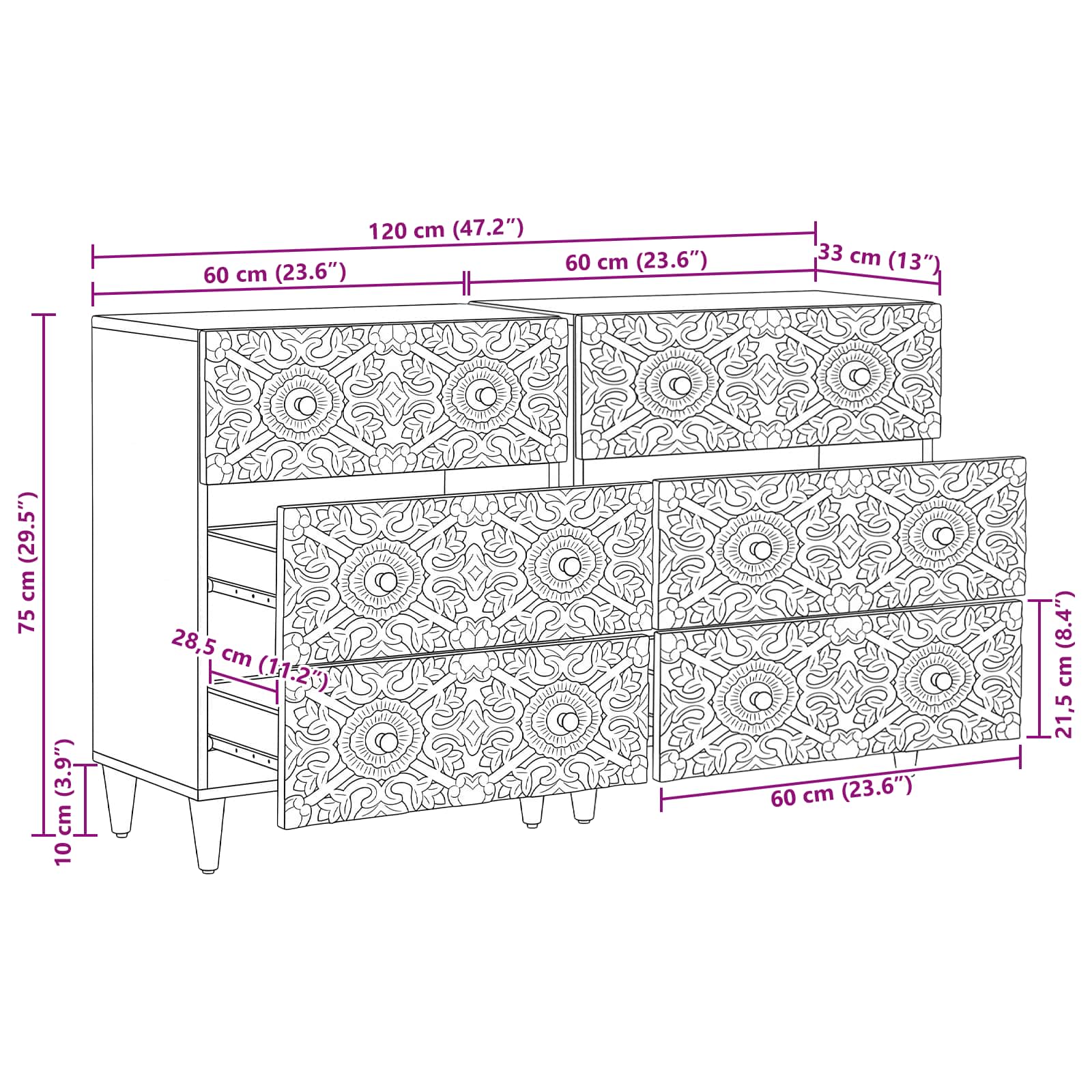 Πλαϊνό γραφείο 2 pcs Καφέ 60 x 33,5 x 75 εκ. Στερεό ξύλο μάνγκο - Pakobazaar