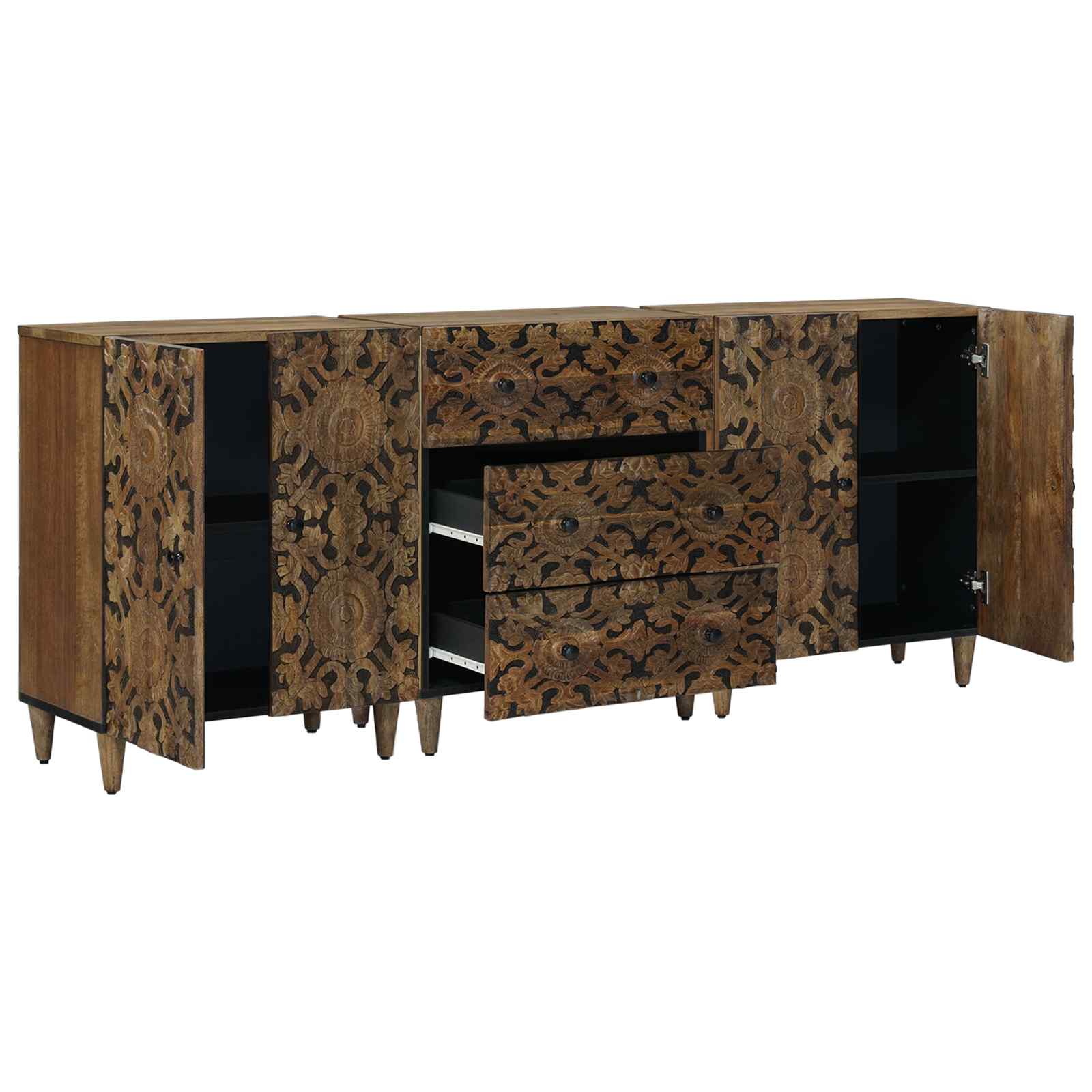 Πλαϊνό γραφείο 3 pcs Καφέ 60 x 33,5 x 75 εκ. Στερεό ξύλο μάνγκο - Pakobazaar