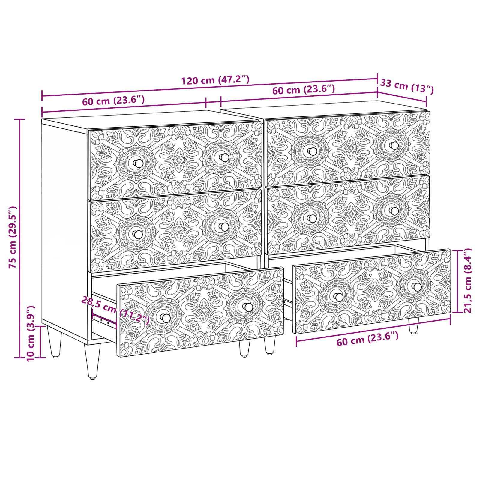 Πλαϊνό γραφείο 2 pcs Λευκό 60 x 33,5 x 75 εκ. - Pakobazaar