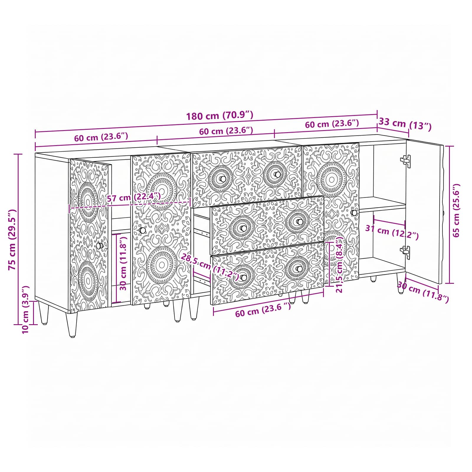 Πλαϊνό γραφείο 3 pcs Λευκό 60 x 33,5 x 75 εκ. - Pakobazaar