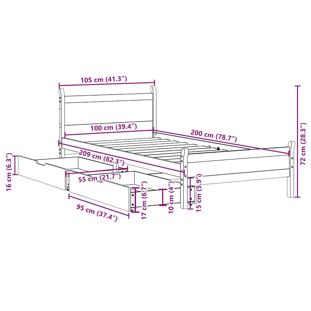 Σκελετός Κρεβ. Χωρίς Στρώμα Καφέ Κεριού 100x200 εκ Μασίφ Πεύκο - Pakobazaar