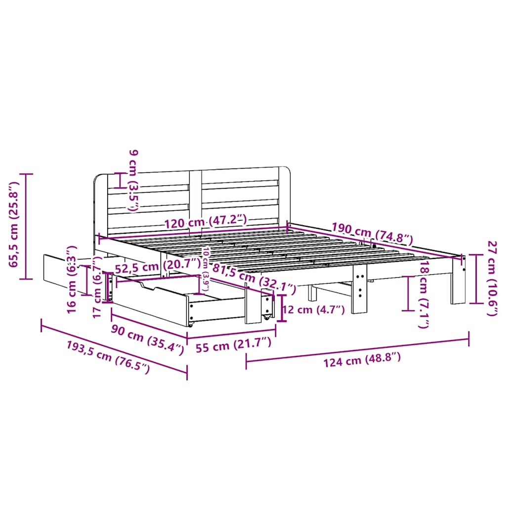 Σκελετός Κρεβ. Χωρίς Στρώμα Λευκό 120x190 εκ Μασίφ Πεύκο