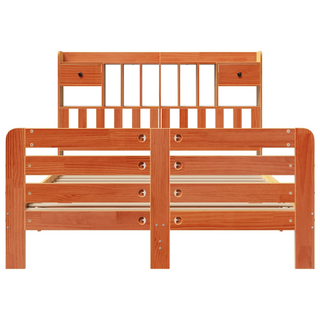 Κρεβάτι Βιβλιοθήκη Χωρίς Στρώμα 140x190 εκ Μασίφ Ξύλο Πεύκου