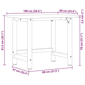 Πάγκος Εργασίας 100x60x81,5 cm Μασίφ Ξύλο Δρυς