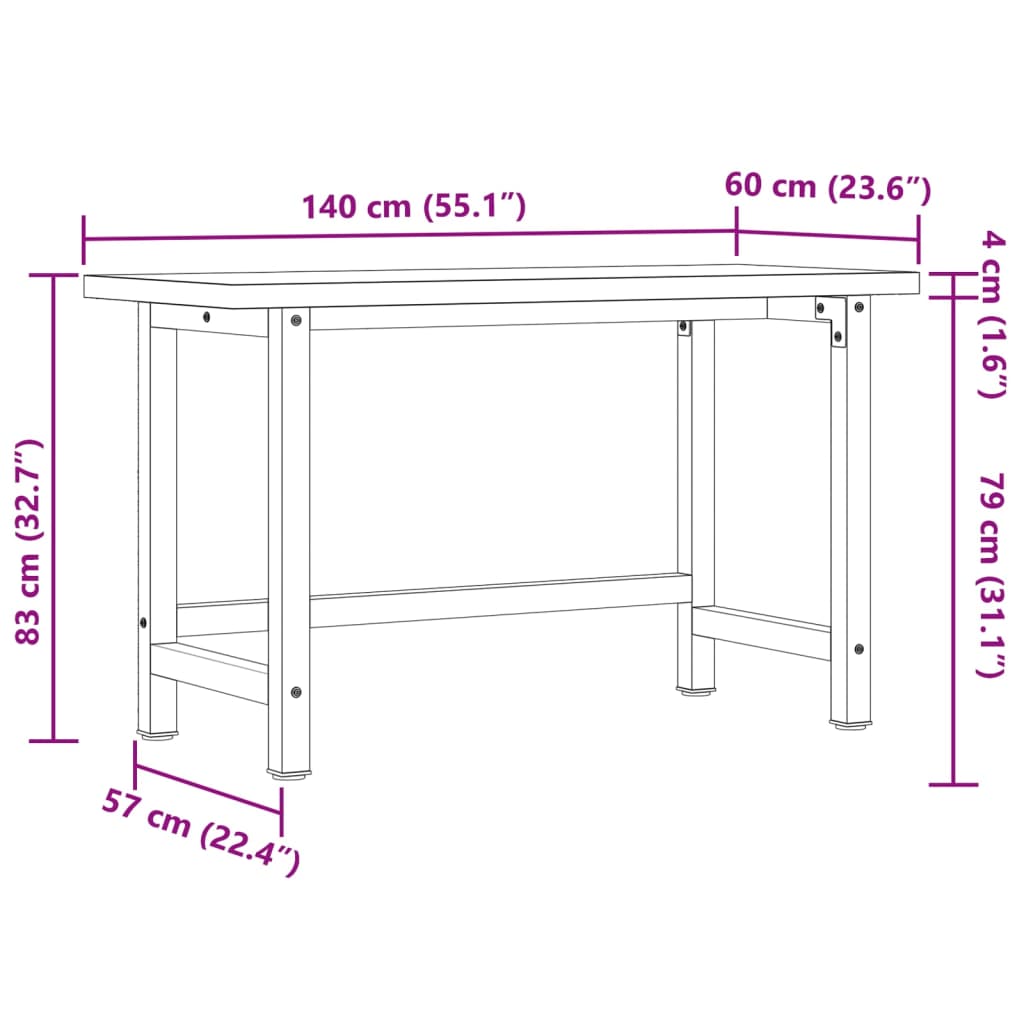 Πάγκος Εργασίας Ορθογώνιος 140x60x83 εκ. από Μασίφ Ξύλο Ακακίας - Pakobazaar