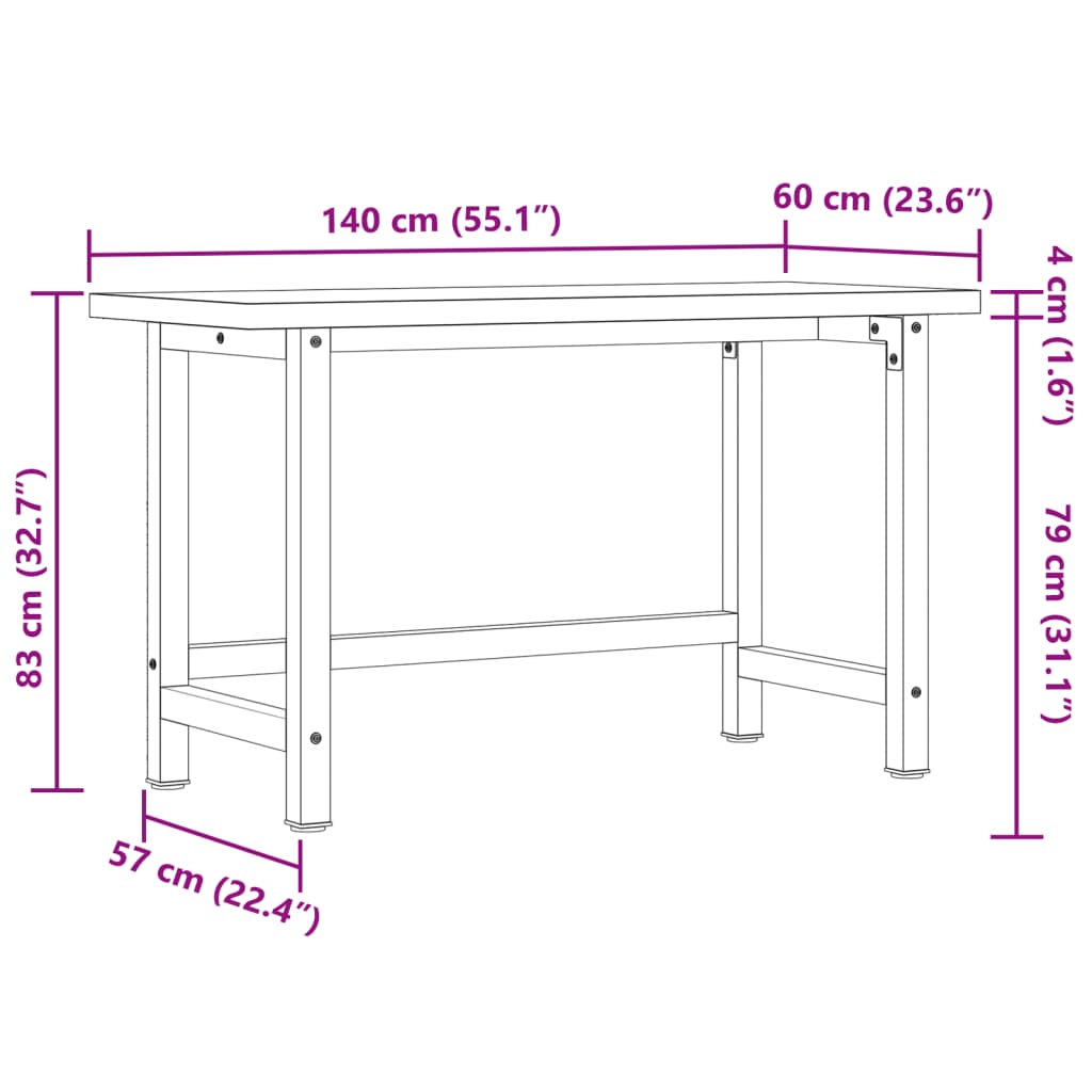 Πάγκος Εργασίας Ορθογώνιος 140x60x83 εκ. από Μασίφ Ξύλο Ακακίας - Pakobazaar