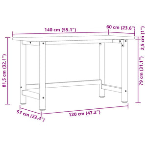 Πάγκος εργασίας  140x60x81,5 cm μασίφ ξύλο δρυς