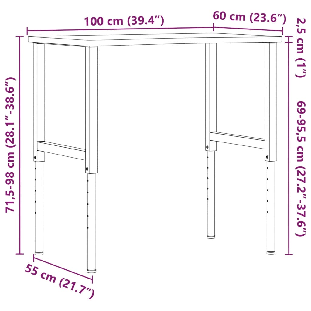 Πάγκος Εργασίας 100x(55-60)x(71,5-98) εκ. από Μασίφ Ξύλο Οξιάς - Pakobazaar