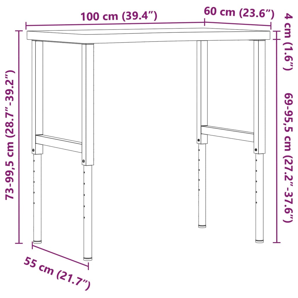 Πάγκος Εργασίας 100x(55-60)x(73-99,5) εκ. από Μασίφ Ξύλο Οξιάς