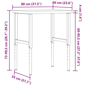 Πάγκος Εργασίας Ορθογώνιος 80x60x(73-99,5)εκ Μασίφ Ξύλο Ακακίας