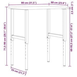 πάγκος εργασίας  80x60x(71,5-98) cm Μασίφ Ξύλο Δρυς - Pakobazaar