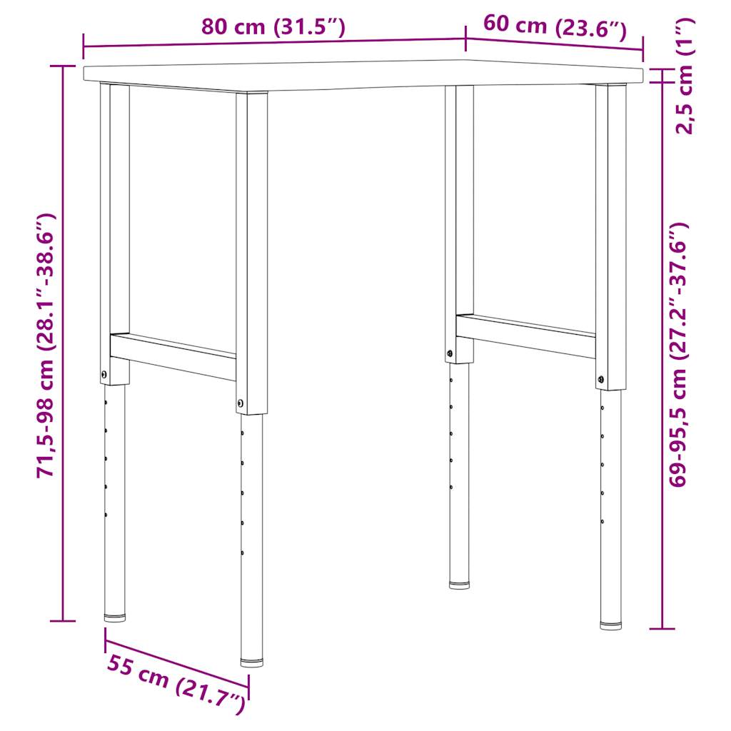 Πάγκος Εργασίας Ανοιχτό Καφέ 80x60x(71,5-98) cm Μασίφ Ξύλο Δρυς