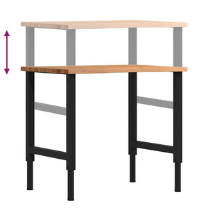 Πάγκος Εργασίας Ανοιχτό Καφέ 80x60x(71,5-98) cm Μασίφ Ξύλο Δρυς