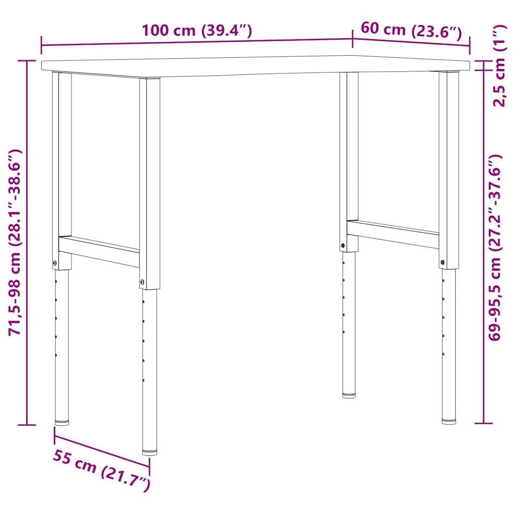 πάγκος εργασίας ανοιχτό καφέ 100x60x(71,5-98)cm μασίφ ξύλο δρυς - Pakobazaar