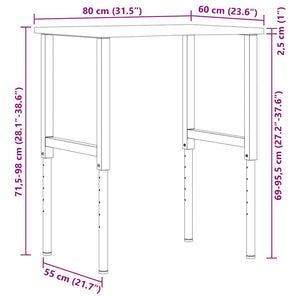 πάγκος εργασίας σκούρο καφέ 80x60x(71,5-98) cm μασίφ ξύλο δρυς