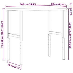 πάγκος εργασίας σκούρο καφέ 100x60x(71,5-98) cm μασίφ ξύλο δρυς