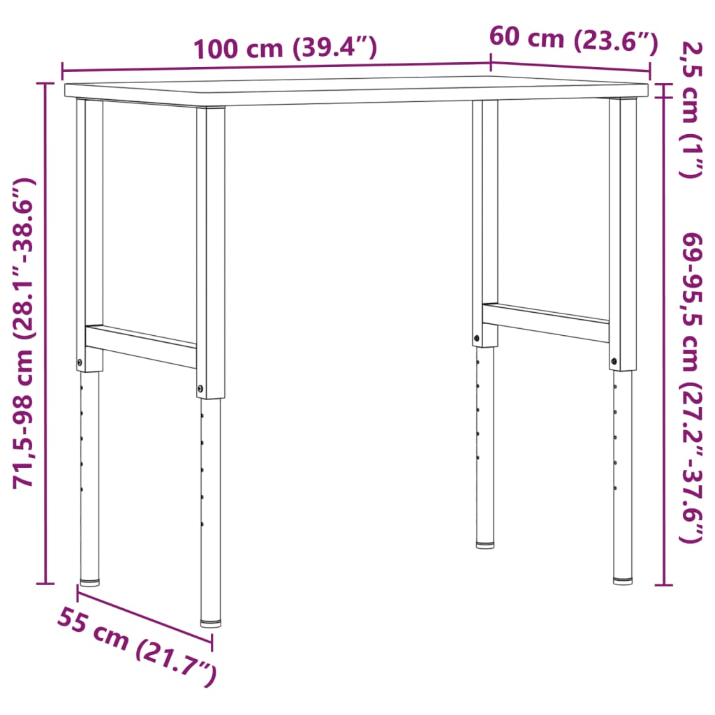 Πάγκος Εργασίας Ορθογώνιος 100x60x(71,5-98) εκ Μασίφ Ξύλο Οξιάς - Pakobazaar