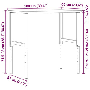 Πάγκος Εργασίας Ορθογώνιος 100x60x(71,5-98) εκ Μασίφ Ξύλο Οξιάς