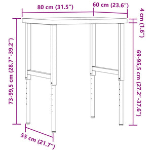 Πάγκος Εργασίας Ορθογώνιος 80x60x(73-99,5)εκ Μασίφ Ξύλο Ακακίας - Pakobazaar