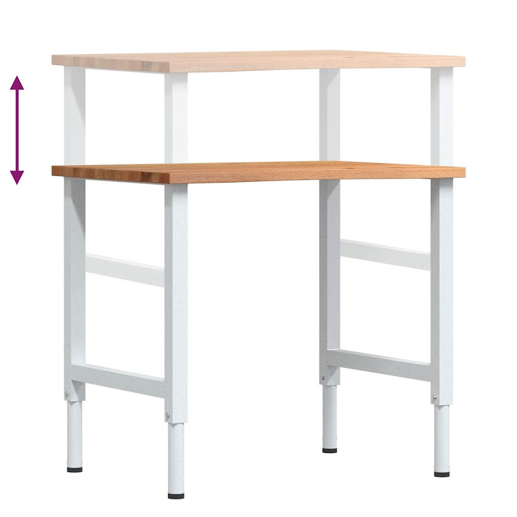 Πάγκος Εργασίας Ανοιχτό Καφέ 80x60x(71,5-98) cm Μασίφ Ξύλο Δρυς
