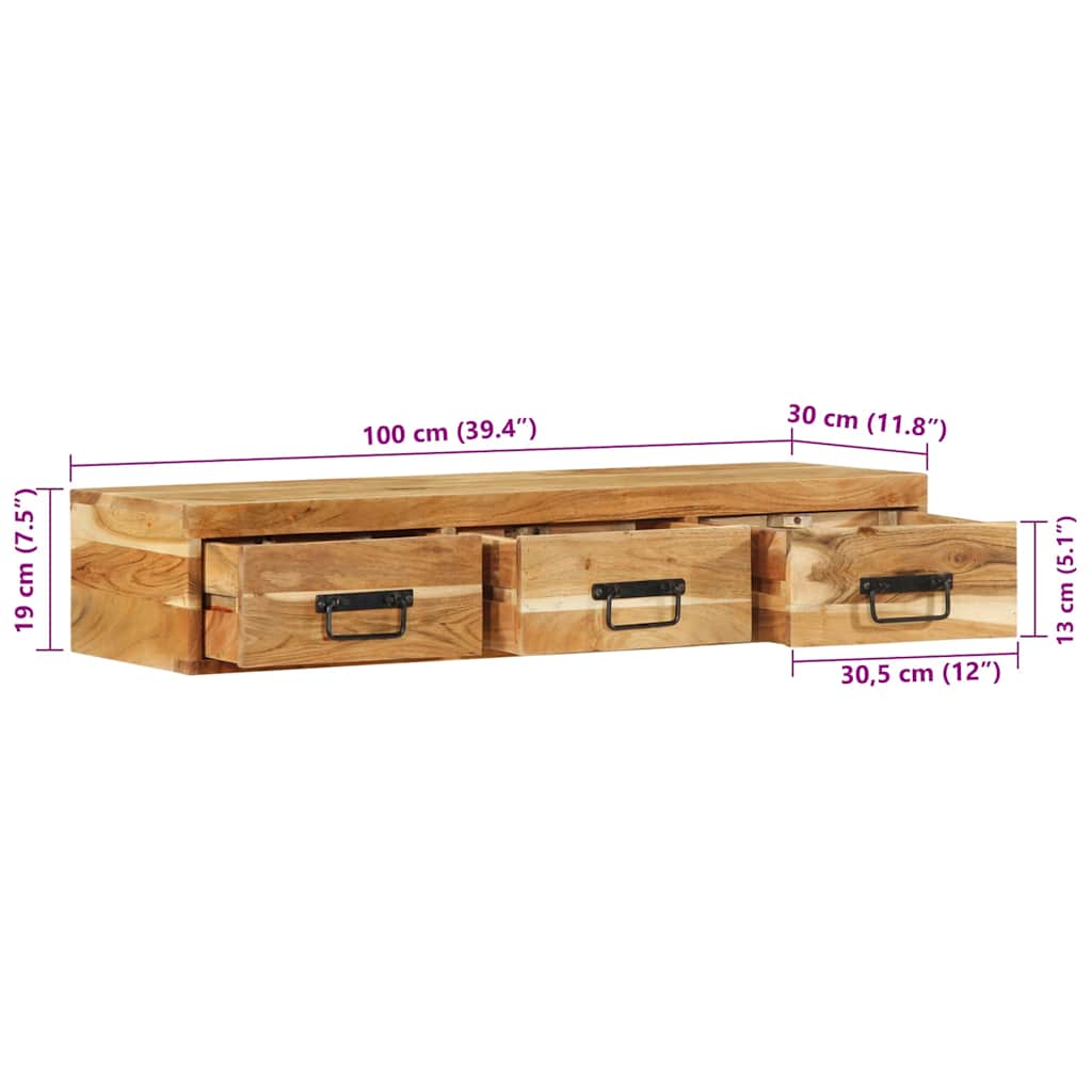 Επίτοιχο ντουλάπι τηλεόρασης 100x30x19 cm Μασίφ ξύλο ακακίας - Pakobazaar