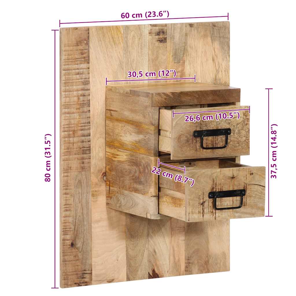 Κομοδίνο 60x32x80 cm Στερεό ακατέργαστο ξύλο Μάνγκο - Pakobazaar