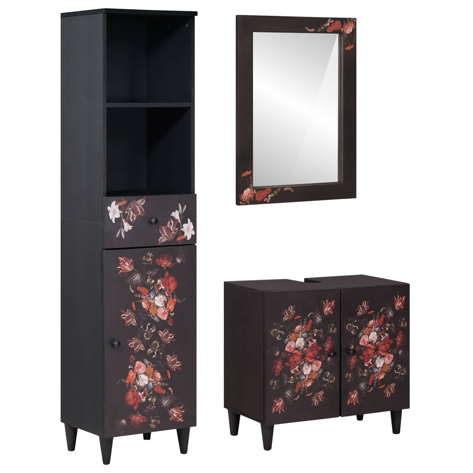 Σετ Ντουλαπιών Μπάνιου με συρτάρι 3 pcs Στερεό ξύλο μάνγκο