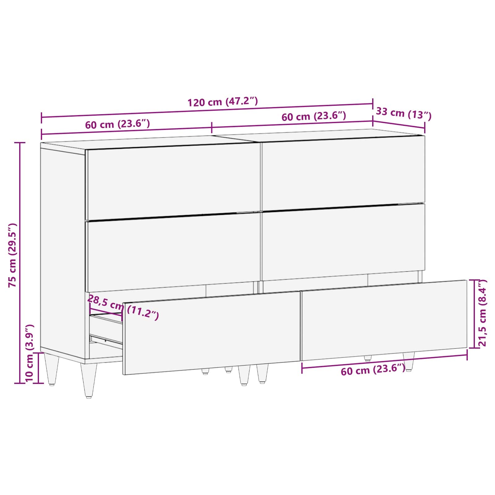 Πλαϊνό γραφείο με συρτάρι 2 pcs καφέ μελί 60 x 33 x 75 cm - Pakobazaar