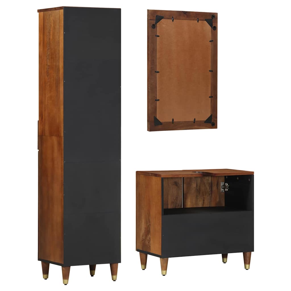 Σετ Ντουλαπιών Μπάνιου 3 pcs Μέλι Καφέ Στερεό ξύλο μάνγκο