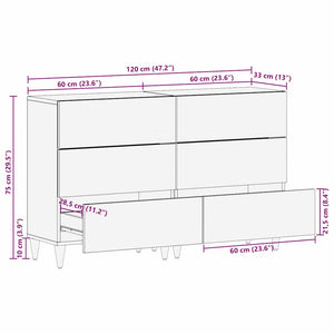 Πλαϊνό γραφείο 2 τμχ. 60 x 33 x 75 cm Στερεό ξύλο μάνγκο Γκρι