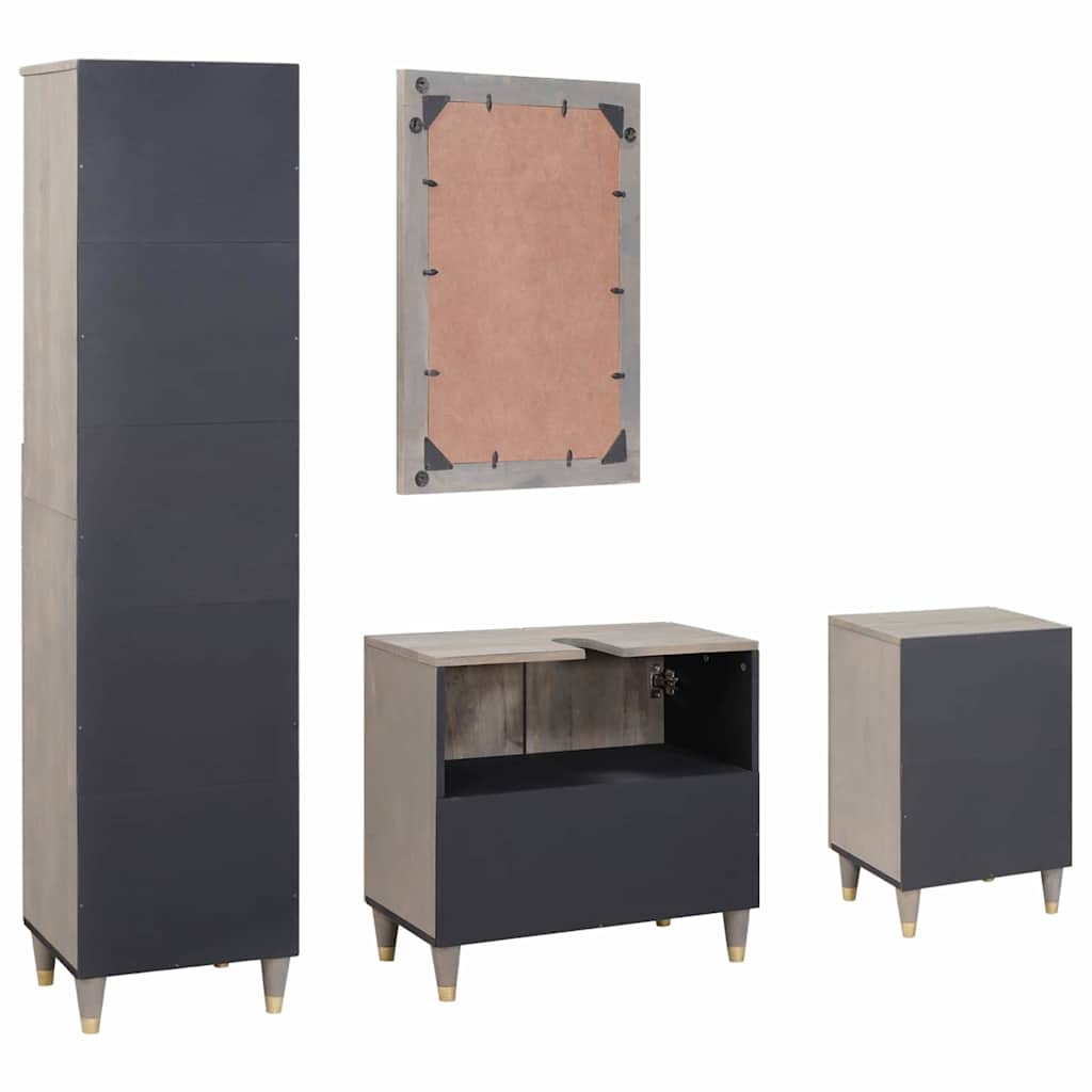 Σετ Ντουλαπιών Μπάνιου με συρτάρι 4 pcs Γκρι Στερεό ξύλο μάνγκο