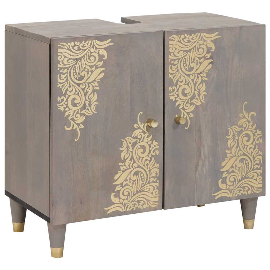 Σετ Ντουλαπιών Μπάνιου με συρτάρι 5 pcs Γκρι Στερεό ξύλο μάνγκο