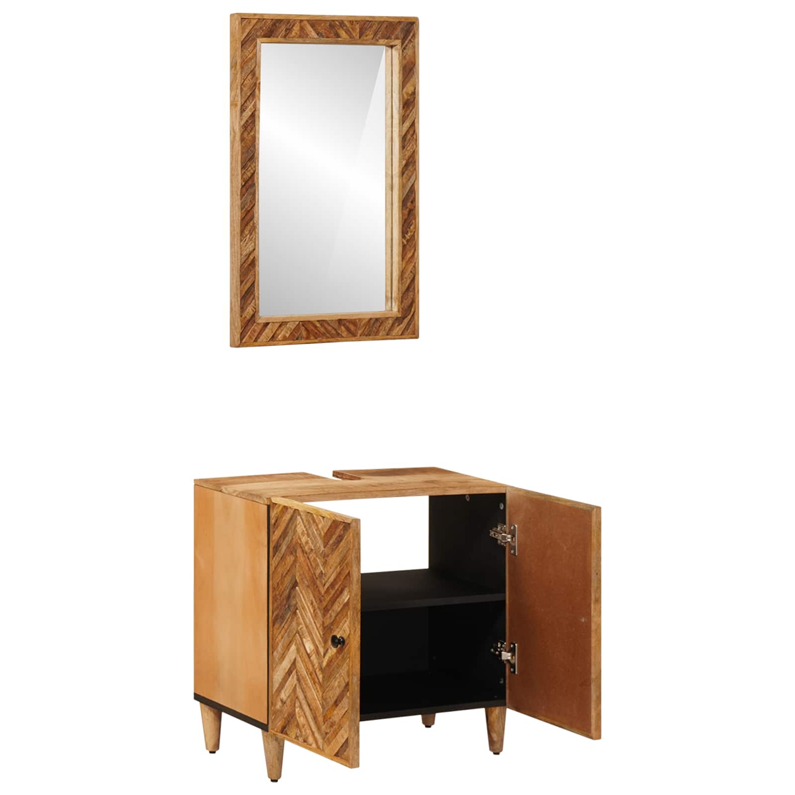 Σετ Ντουλαπιών Μπάνιου Επιτοίχιο 2 pcs Στερεό ξύλο μάνγκο - Pakobazaar