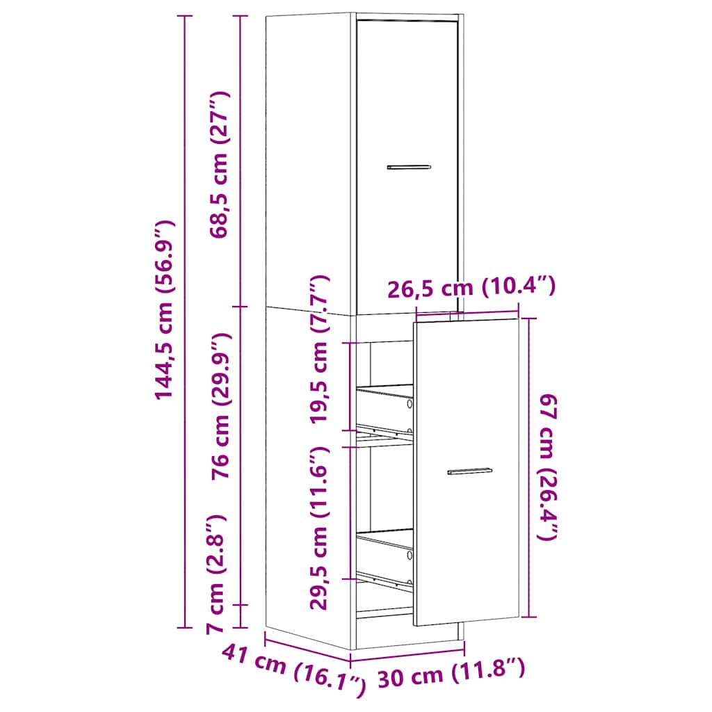 Συρταριέρα Γενικής Χρήσης Γυαλ. Λευκό 30x41x144,5 Επεξ. Ξύλο