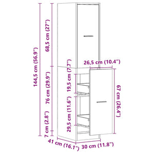 Συρταριέρα Γενικής Χρήσης Γυαλ. Λευκό 30x41x144,5 Επεξ. Ξύλο