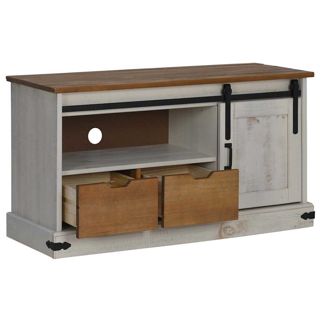 Ντουλάπι τηλεόρασης HALDEN με συρόμενη πόρτα Λευκό μασίφ ξύλο