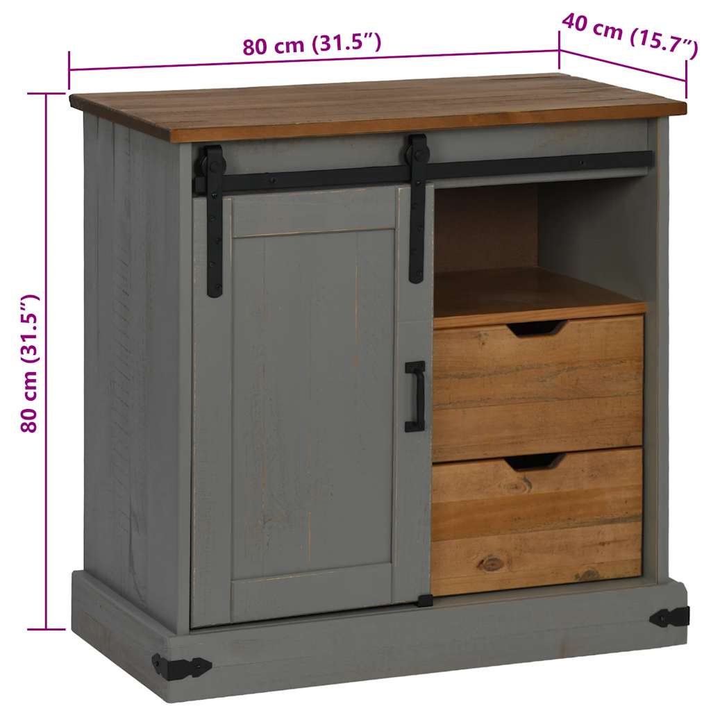 Sideboard HALDEN με συρόμενη πόρτα γκρι 80x40x80 cm μασίφ ξύλο