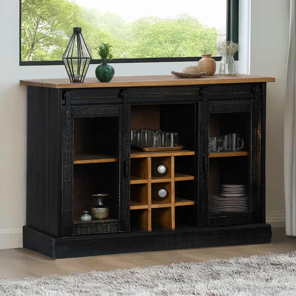 Sideboard HALDEN 2 συρόμενες πόρτες μαύρο 112x40x80 cm