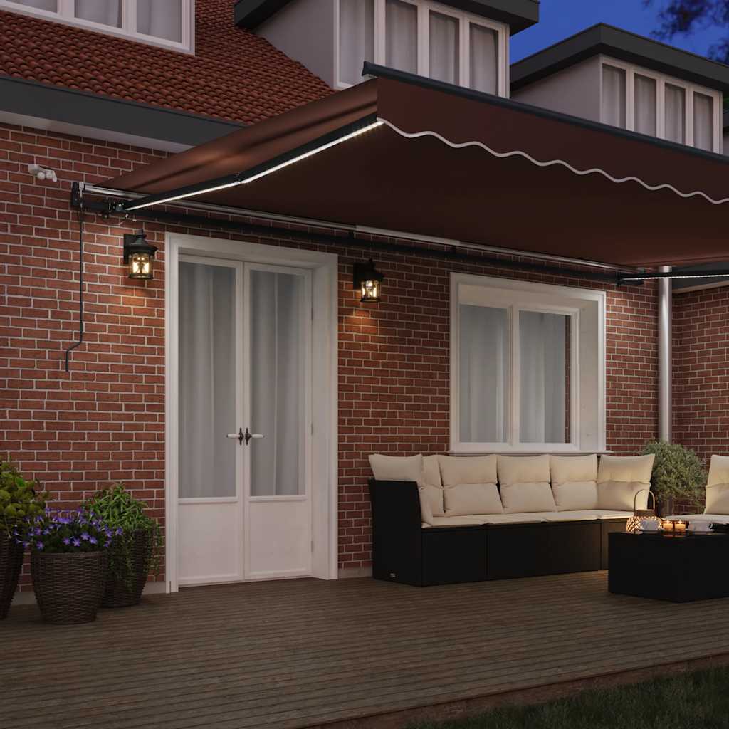 Τέντα Πτυσσόμενη Αυτόματη με LED Καφέ 500x300 εκ. - Pakobazaar