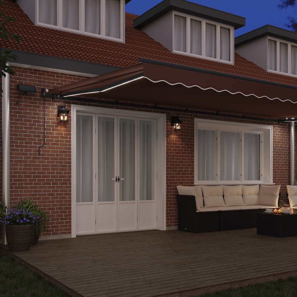 Τέντα Πτυσσόμενη Χειροκίνητη με LED Καφέ 600x300 εκ. - Pakobazaar